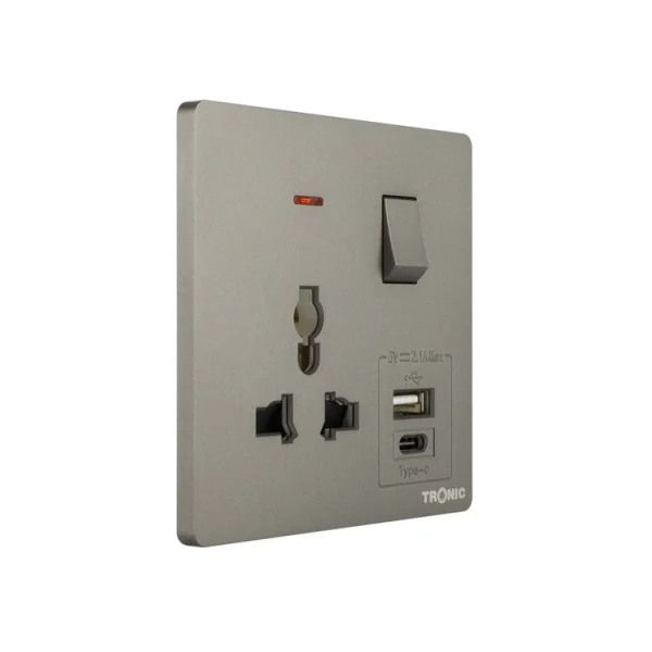 PANASONIC SWITCH SOCKET SGL UNIVERSAL/USB- GRAY
